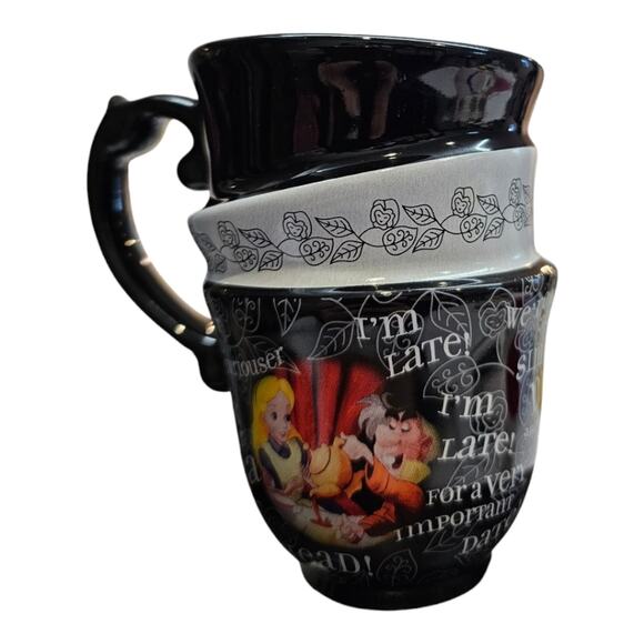Disney Alice In Wonderland Triple Stacked Mad Hatter Black Coffee Mug - Picture 2 of 7